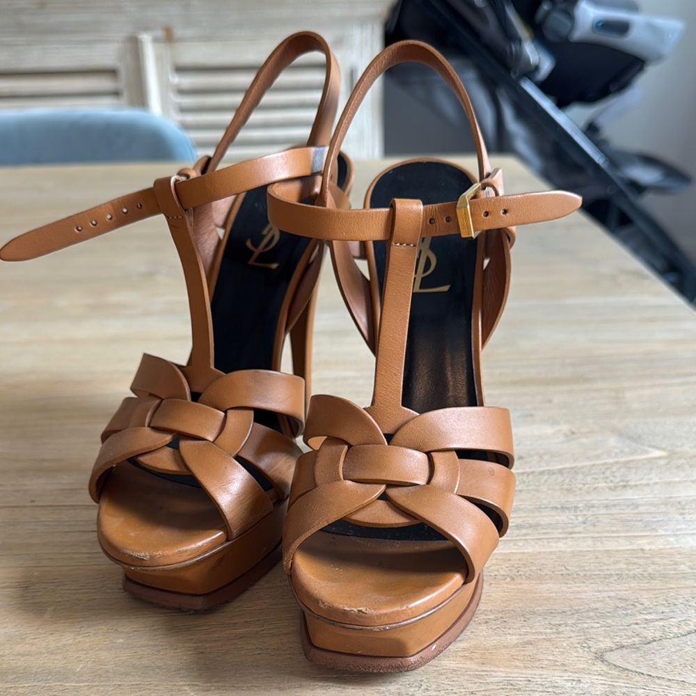 YSL Brown Leather Women's Sandal heels